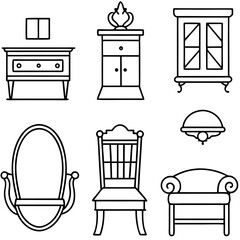 Set of wooden furniture icons