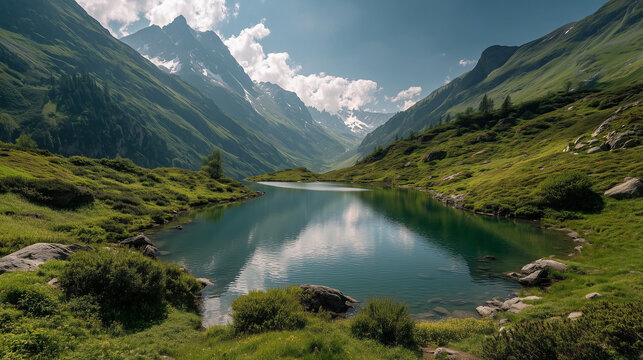 Beautiful mountain lake in the Swiss Alps - very romantic