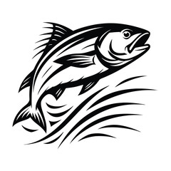 Black Silhouette Jumping Fish Artistic of Wildlife in Minimal Style