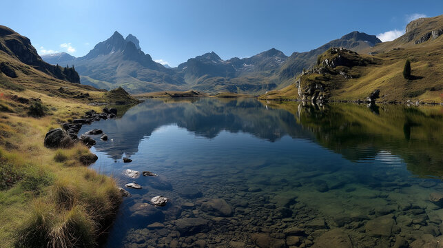 Beautiful mountain lake in the Swiss Alps - very romantic