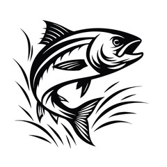 Leaping Salmon Silhouette Black and White of a Fish Jumping from Water