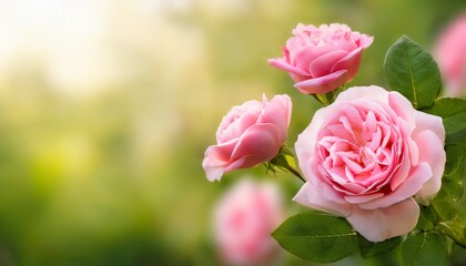 pink roses isolated on green blur background