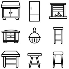 Set of wooden furniture icons