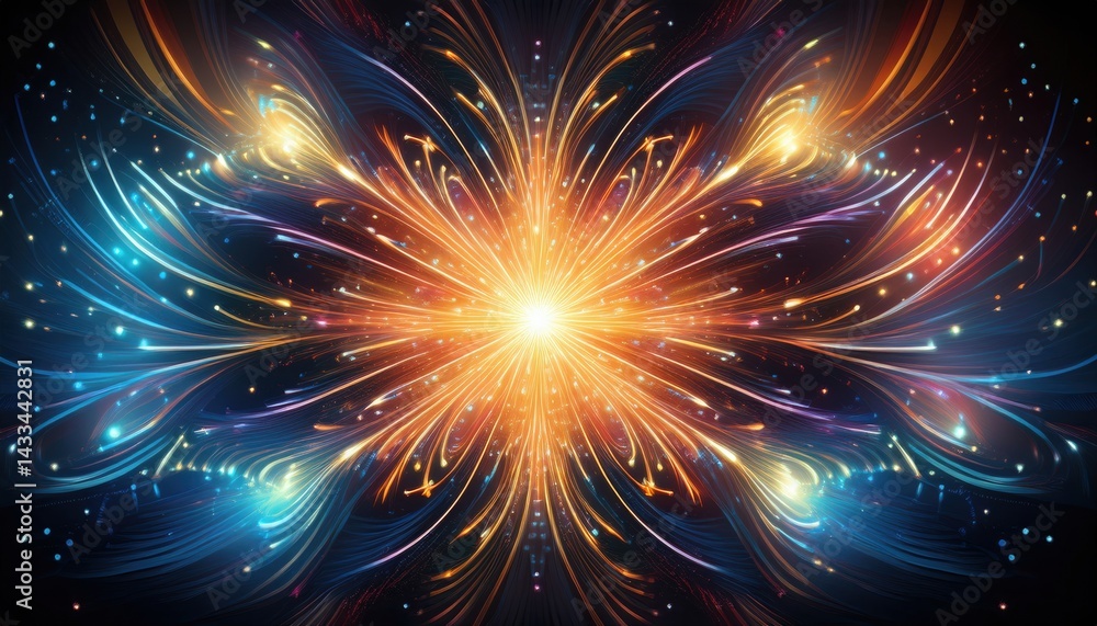 Poster dynamic energy explosion abstract universe digital art vivid colors fractal patterns creative visual