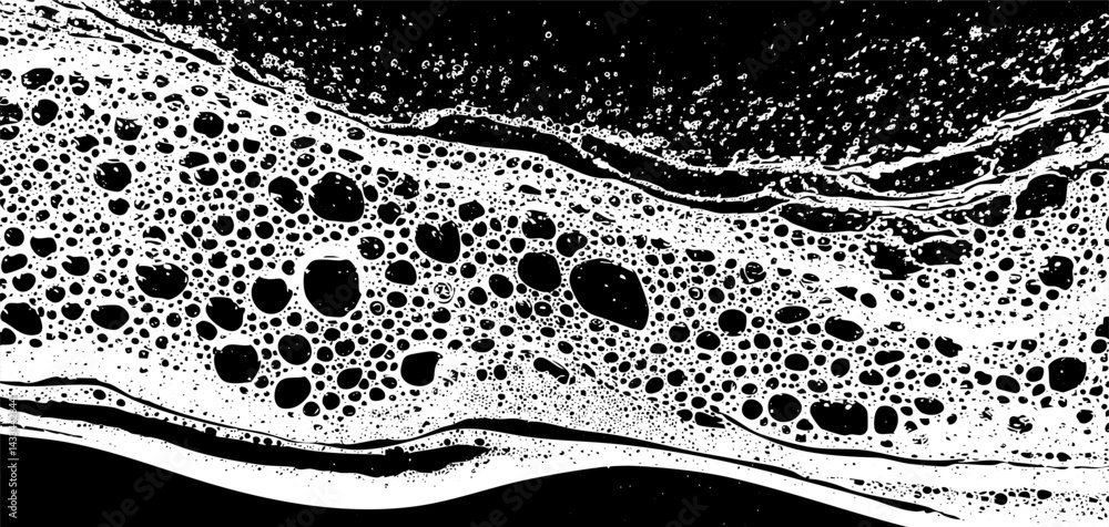 Poster Foam texture overlay creates a striking visual effect with unique patterns and contrast against a dark background at the surface level
