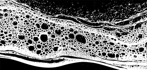 Foam texture overlay creates a striking visual effect with unique patterns and contrast against a dark background at the surface level