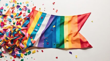 Obraz premium Rainbow Flag and Confetti Flat Lay