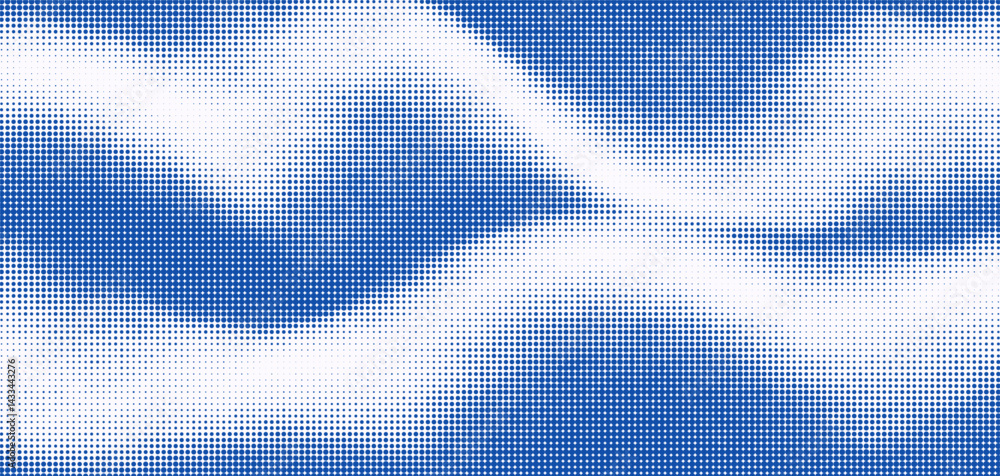 Poster halftone overlay texture with water waves creating a soothing visual effect in blue and white tones
