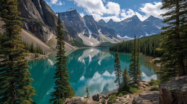 Beautiful mountain lake in the Swiss Alps - very romantic