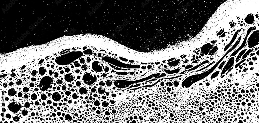Poster Unique foam soap texture overlay showcasing intricate bubble formations and smooth ripples in monochrome design