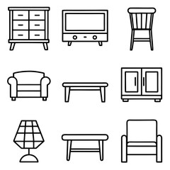 Set of wooden furniture icons