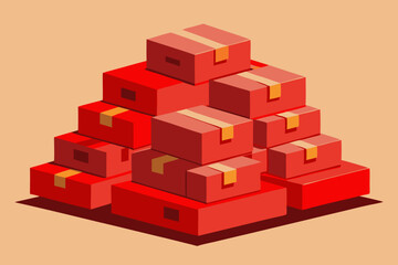 Fototapeta premium Pile of Red Cardboard Boxes