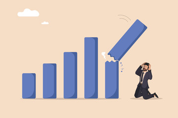 Fototapeta premium Businessman Panicking Over Falling Broken Growth Graph, Financial Crisis and Business Failure Concept