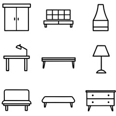 Set of wooden furniture icons