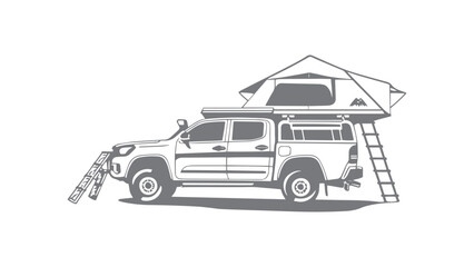 vintage camping van with campaign tent vector illustration 