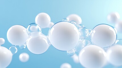 White Bubbles Floating In A Light Blue Background