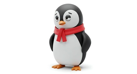Fototapeta premium penguin on white background and red syal