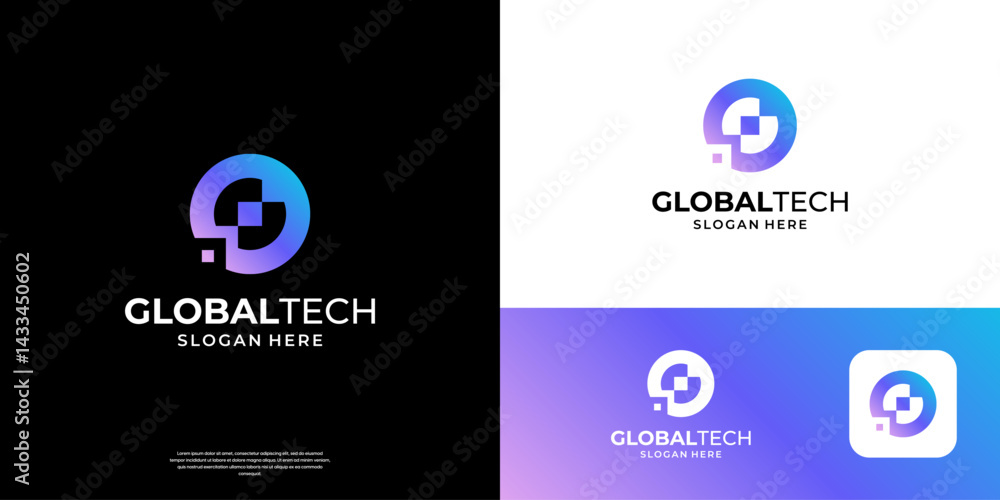 Poster letter o tech logo design template. abstract data pixel symbol with circle shape. usable for busines
