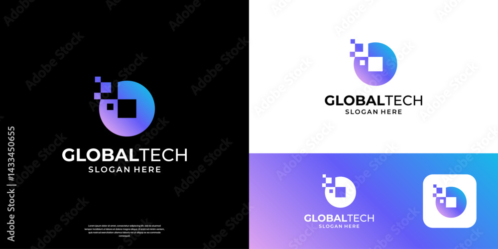 Aufkleber letter o tech logo design template. abstract data pixel symbol with circle shape. usable for busines