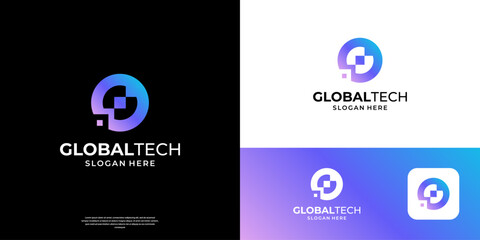 Letter O tech logo design template. Abstract data pixel symbol with circle shape. Usable for business and digital technology logos.