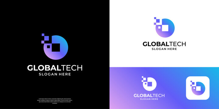 Letter O tech logo design template. Abstract data pixel symbol with circle shape. Usable for business and digital technology logos.