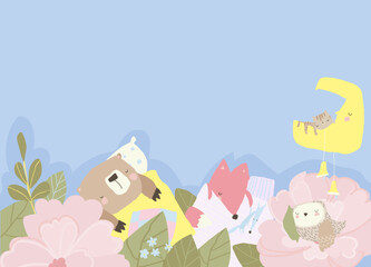 Relaxing animals. Cute sleeping characters funny poses