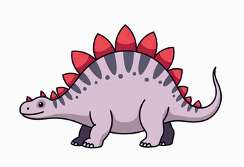 Pastel Purple Dinosaur Fun: A Minimalistic Flat Line Drawing of an Adorable Pink Stegosaurus, Featuring Textured Lavender Stripes and Thick Edges on a Clean White Background, Ideal for Kids.
