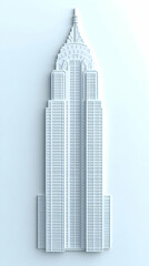 Stylized skyscraper minimalist design light blue palette geometric facade architectural representation