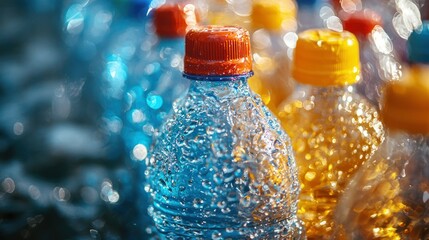 Refreshing Hydration: Close-up of Colorful Water Bottles