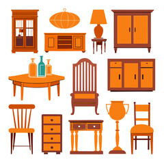 Set of wooden furniture icons