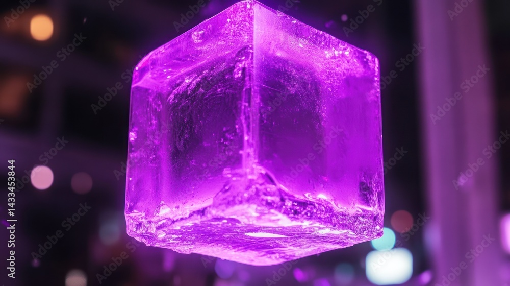 Aufkleber a luminous purple cube seemingly floating in a dark environment