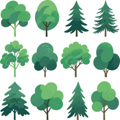 Fototapeta premium sat of the tree icon set forest victor design with white background.