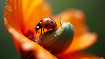 Ladybug Resting On An Orange Flower
