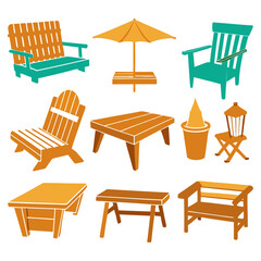 Set of wooden furniture icons