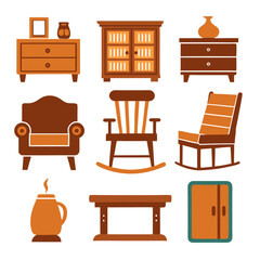 Set of wooden furniture icons