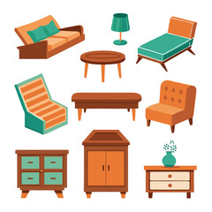 Set of wooden furniture icons