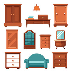 Fototapeta premium Set of wooden furniture icons