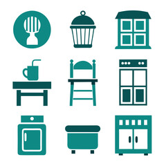 Set of wooden furniture icons