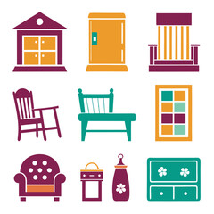 Set of wooden furniture icons