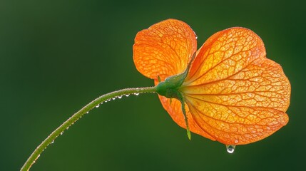 An Orange Flower Head Displaying Its Veins With Dew Drops