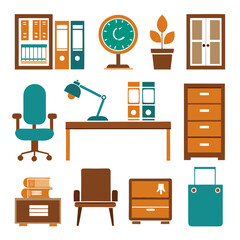 Set of wooden furniture icons