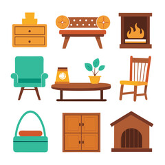Set of wooden furniture icons