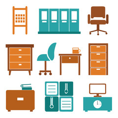 Set of wooden furniture icons