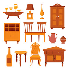 Set of wooden furniture icons