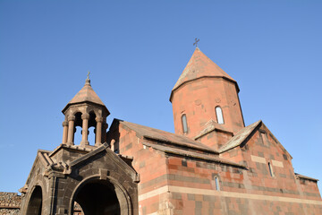 Fototapeta premium Monastery in the middle of the mountains. Armenian Apostolic Church Khor Virap. Church in the middle of the fortress. Armenian architecure