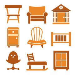Set of wooden furniture icons