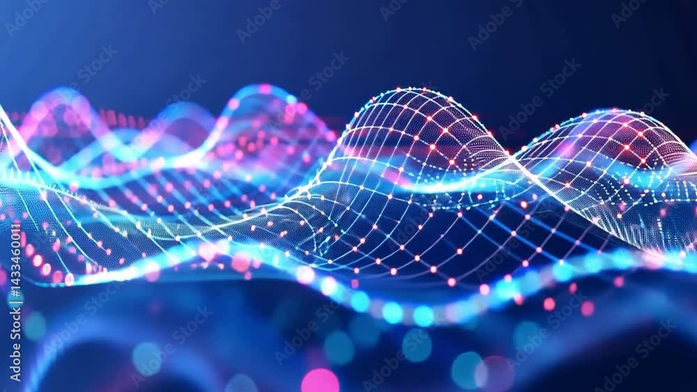 Poster vibrant digital wave pattern colorful lights and abstract technology flow representing data connecti