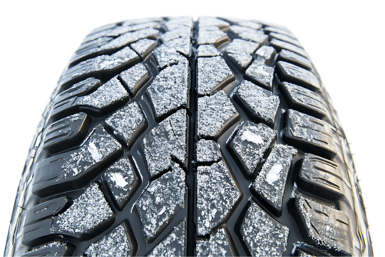 Snow-dusted tire tread pattern against bright white backdrop.