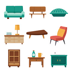 Set of wooden furniture icons