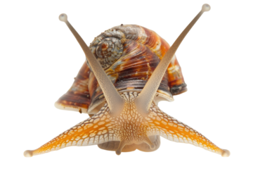 Captivating close-up of a colorful land snail showcasing intricate details and vibrant patterns under natural lighting
